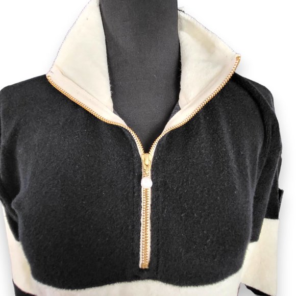 DONNI - Terry Half-Zip Pullover Black and Cream XSmall - Picture 5 of 14